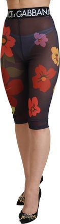 Dolce & Gabbana Womens Black Floral Leggings Stretch Waist Pants Elastane