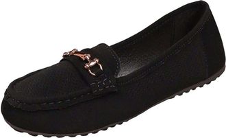 Generic Loafers for Women Wide Fit Comfortable Walking Shoes Solid Color Fashionable Lightweight Classic Slip On Casual Shoes Work Shopping Black