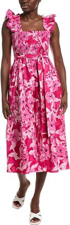 Anne Klein Smocked Ruffle Sleeve Midi Dress