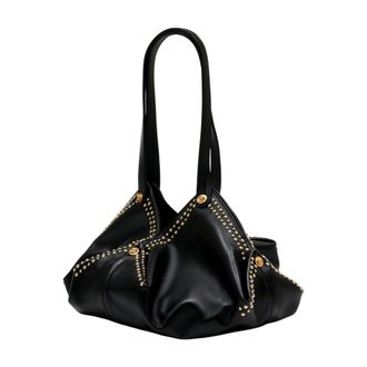 Versace Womens Studded Lambskin Shoulder Bag Black