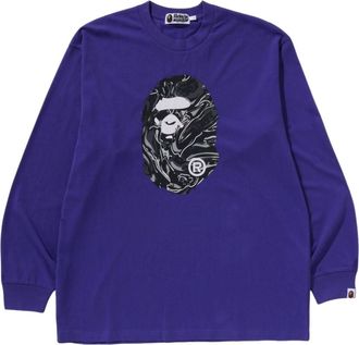 A Bathing Ape Marbling Camo Ape Head Relaxed L/S T-Shirt Purple 1K80-111-339-PUR