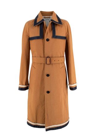 Loewe Camel Trench Coat with Navy Leather Detailing Size S