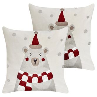 Beliani Beliani - Conjunto De 2 Cojines De Tela De Terciopelo Con Motivo Navide&ntilde;o Blanco 45 X 45 Cm Jellies