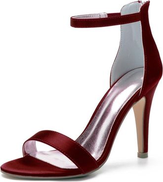 Generic Satin Heels Women Wedding Bridal Shoes Open Toe Stiletto High Heels Womens Heeled Sandals for Prom, Party, Daily 10.5Cm,Wine red,10 UK
