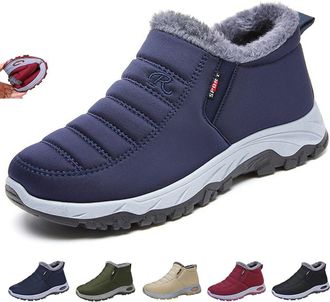 Generic Womens Fur Lined Non-Slip Warm Orthopaedic Boots, Winter Waterproof Snow Boots with Arch Support, Wide Fit Slip-On Sneakers (6.5,Navy Blue)