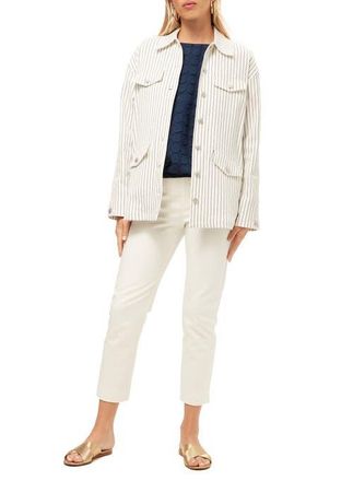 Trina Turk The Game Striped Oversized Jacket in Whitewash/ink at Nordstrom, Size Xx-Large