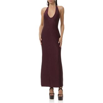 AFRM Rhinestone Halter Open Back Cocktail Dress in Vineyard at Nordstrom Rack, Size Small
