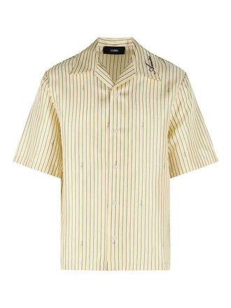 Amiri amiri script bowling yellow silk shirt