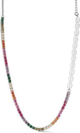 Chloe and Madison Rainbow Crystal & Faux Pearl Necklace in Silver at Nordstrom Rack