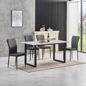 Ainpecca Ainpecca - Grey Dining Table and Chairs 4 Set Dining Room Chair Kitchen Home Office(table+4 Grey pu chairs)