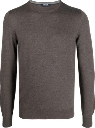 Barba Italiaanse Wollen Gebreide Kleding - Heren - Ronde hals truien - Bruin - 2XL - Wol - Truien & Vesten
