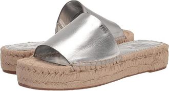 DKNY Dkny Camillo Sandals Women Silver Leather Slip On Platform Espadrille LION446