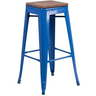 Flash Furniture 30 High Backless Blue Metal Barstool with Square Wood Seat