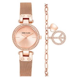 Anne Klein Quartz Crystal Rose Gold Dial Ladies Watch and Bracelet Set AK-3616RGST