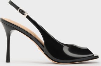 Charles & Keith Kyra Leather Peep-Toe Slingback Heels