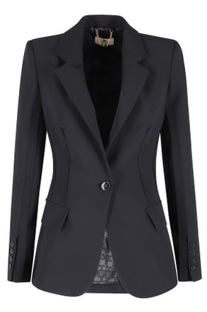 Elisabetta Franchi Black Stretch Logo-Embroidered Single-Breasted Polyester Blazer