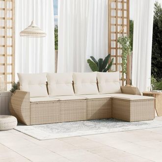 vidaXL Juego De Sof&aacute;s Jard&iacute;n Con Cojines 5 Pzas Rat&aacute;n Sint&eacute;tico Beige Vidaxl