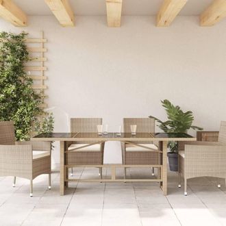 Berkfield Home Garden Table with Glass Top Beige 190x80x75 cm Poly Rattan | Size: 190 x 80 x 75 cm