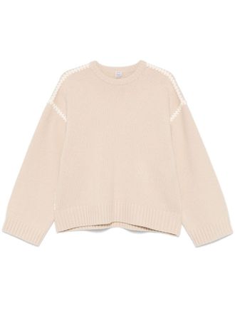 Toteme embroidered-trim sweater - women - Cashmere/RWS Wool - M - Neutrals