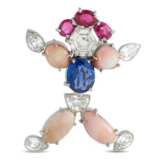 Luxury Bazaar 18K White Gold 3.45ct Diamond, Sapphire, and Conch Pearl Brooch MF52-031726