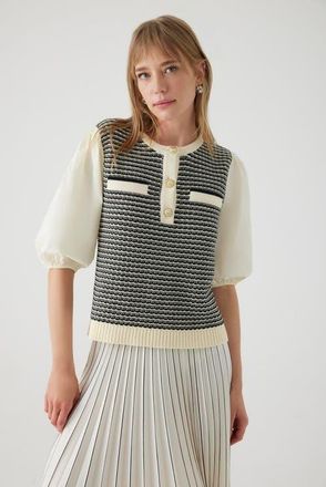 Exquise Ahlai Balloon Sleeve Blouse in Cream-Black at Nordstrom, Size Medium