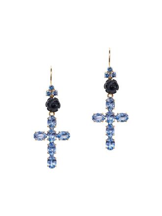Dolce & Gabbana 18kt yellow gold Family cross sapphire and jade earrings - women - Jade/18kt Yellow Gold/Blue Sapphire - One Size