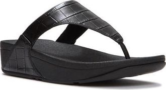 FitFlop Lulu Crocodile Toe-Post Sandals in All Black at Nordstrom, Size 10