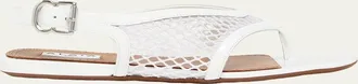 Alaia Fishnet Patent Leather Flat Thong Sandals