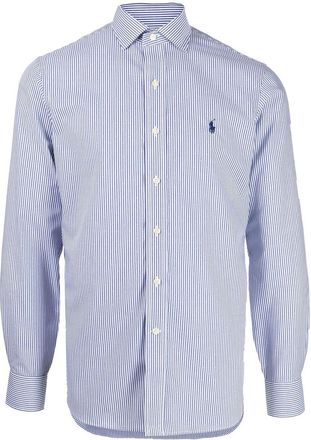 Polo Ralph Lauren striped logo-embroidered shirt - men - Cotton - 16.5 - Blue