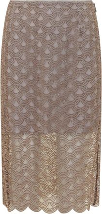 Rotate Scallop Sequin Midi Rok - Dames - Midirokken - Grijs - 2XS - Polyester - Rokken