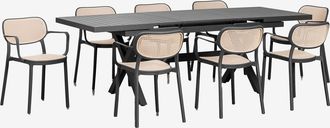Sklum Set De Mesa De Jard&iacute;n Extensible Rectangular En Aluminio (180-240x90 Cm) Karena Y 8 Sillas De Jard&iacute;n Con Reposabrazos Omara Sklum