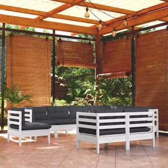 vidaXL Vidaxl Set Divani Da Giardino 9 Pz Con Cuscini Bianchi Legno Di Pino