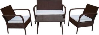 Happy Garden Happy Garden - Conjunto De Jard&iacute;n Lipari En Resina Trenzada Marr&oacute;n 4 Plazas Cojines Beige