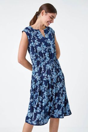 Roman Floral Print Tiered Woven Dress
