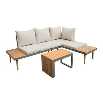 Sweeek Conjunto de muebles de jard&iacute;n en aluminio y madera de acacia