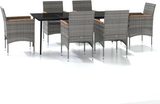 vidaXL Vidaxl - Juego De Comedor De Jard&iacute;n 7 Piezas Con Cojines Gris Y Negro