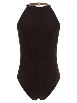 Brunello Cucinelli Precious Monile Collar One-Piece Swimsuit - Black