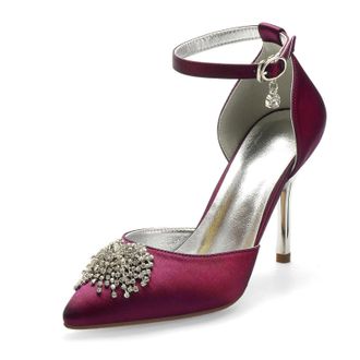 Miyoopark Wedding Shoes for Bride Ankle Strap Evening Pumps for Women M527 Burgundy UK 8.5