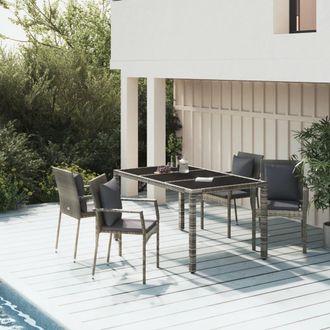 vidaXL Set Comedor De Jard&iacute;n 5 Piezas Con Cojines Rat&aacute;n Sint&eacute;tico Gris Vidaxl