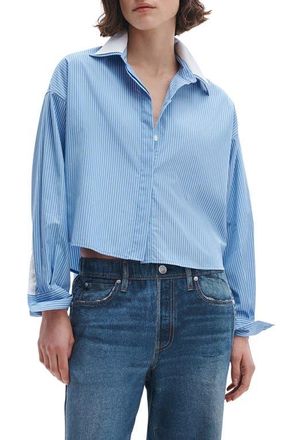 Rag & Bone Marin Stripe Cotton Button-Up Shirt in Blue Stripe at Nordstrom, Size Xx-Small