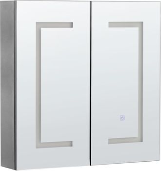 Beliani Beliani - Armario De Pared Blanco Led 60 X 60 Cm Con Espejo Almacenamiento Ba&ntilde;o Minimalista Moderno Mazarredo
