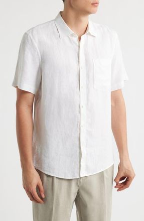 Nordstrom Solid Short Sleeve Linen Button-Up Shirt in White at Nordstrom, Size Xxx-Large