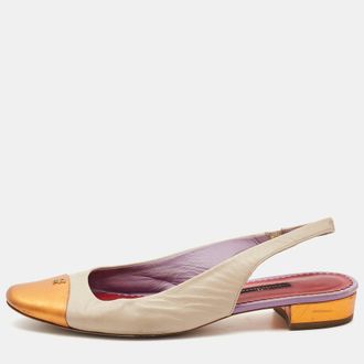 Carolina Herrera Cream/orange Leather Round Toe Slingback Pumps