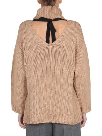 Red Valentino Wool and Lurex Blend with Cut-Out Back Sweater - Beige