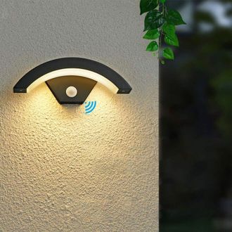 Infinite Aplique Led De Exterior De 24 W Con Protecci&oacute;n Ip65 Y Detector De Movimiento - Dise&ntilde;o En Forma De Media Luna En Aluminio Color Antracita