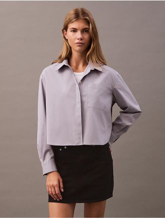 Calvin Klein Womens Cotton Poplin Boxy Button-Down Shirt - Purple - XL