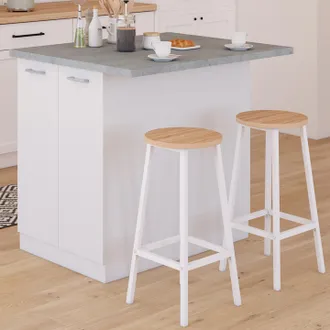IDMarket Ivo 120 Cm Isla Blanca Con Encimera Efecto Hormig&oacute;n