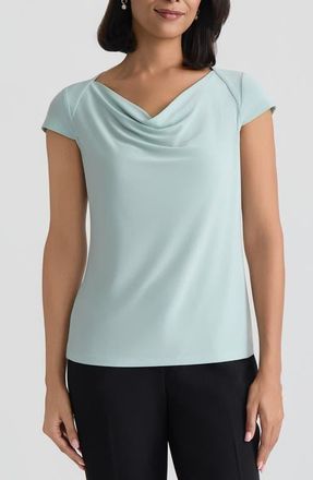 Kasper Cowl Neck Cap Sleeve Knit Top in Sea Glass at Nordstrom, Size X-Small
