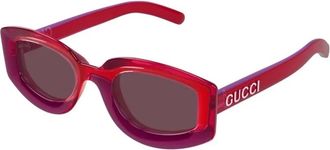 Gucci Ovale Zonnebril - unisex - Accessoires - Rood - Maat: 51 MM