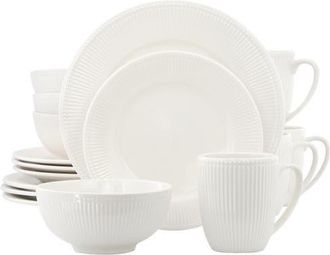 Elama Gretel 16 Piece Round Stoneware Dinnerware Set in White at Nordstrom